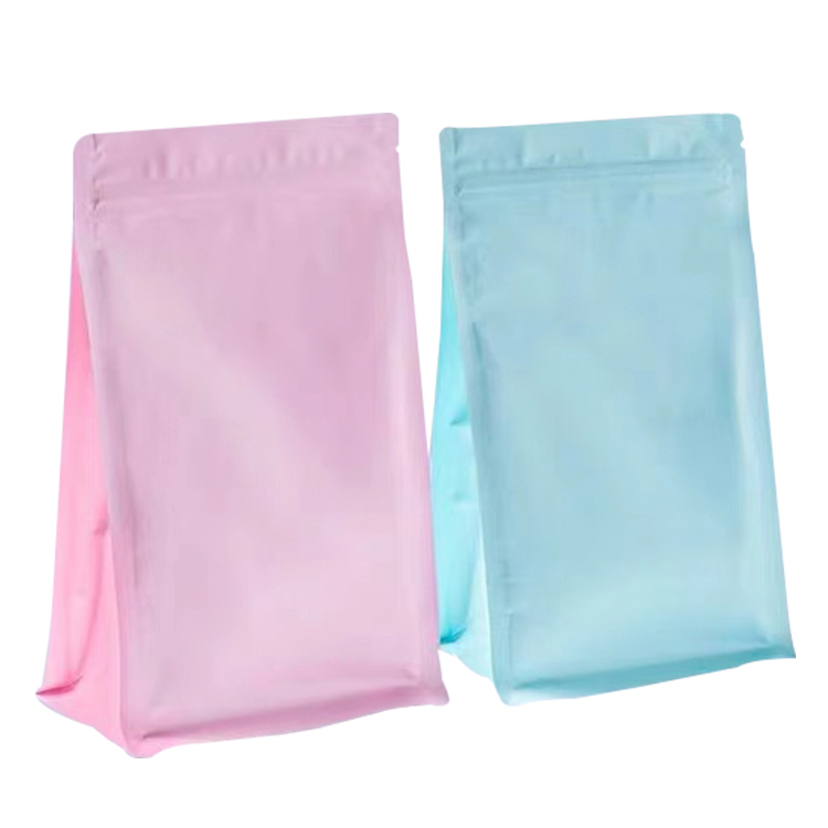 China Supplier Matte Resealable Zipper Pouch Zipper Eight Side Sealed Square Bottom Packing Bag Clear Coffee Zipper Bag