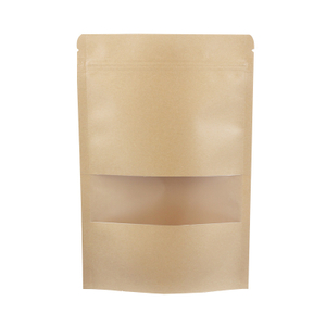 Food Brown Paper Bag With Clear Window Custom Kraft Zipper Stand Up Pouch Packaging Paper Bags